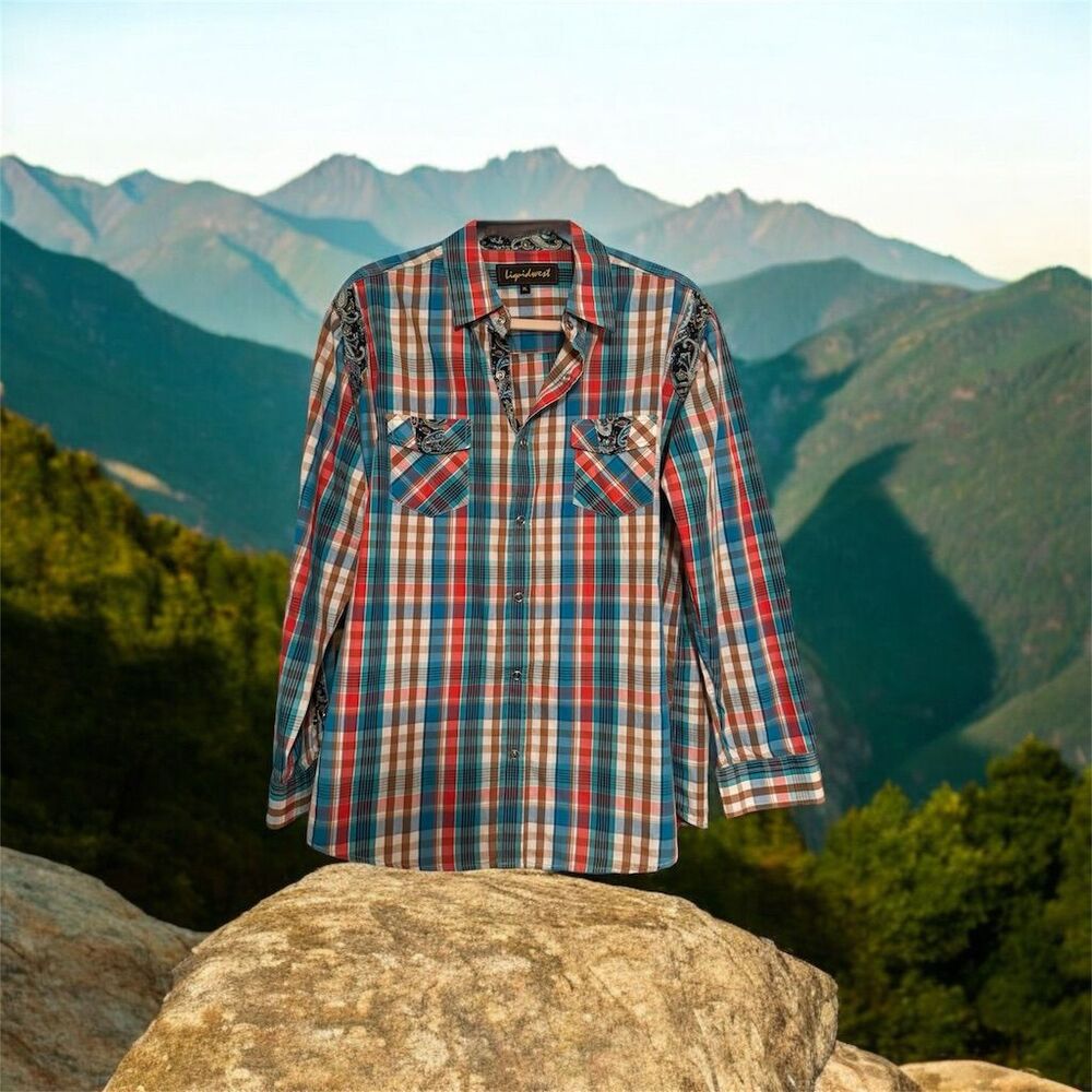 Mens vintage XL Plaid Liquidwest Y2K Button-Up Shirt Long Sleeve